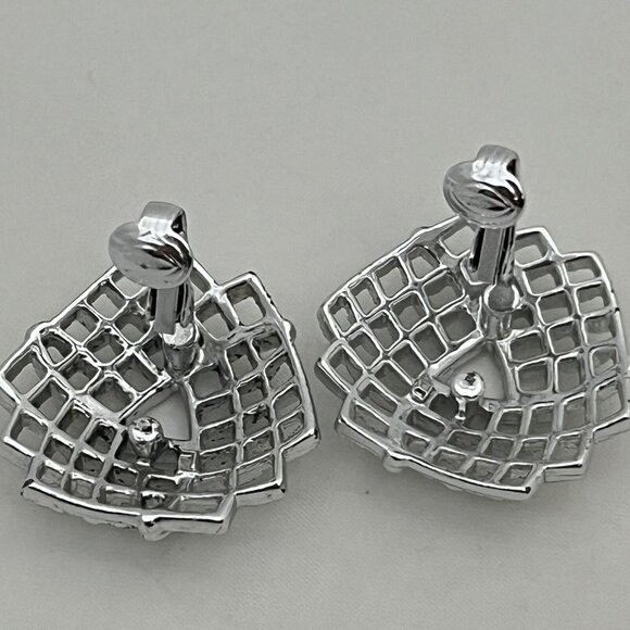 Vintage 1973 Sarah Coventry Silver Mesh Trellis Clip On Earrings - Picture 9 of 12